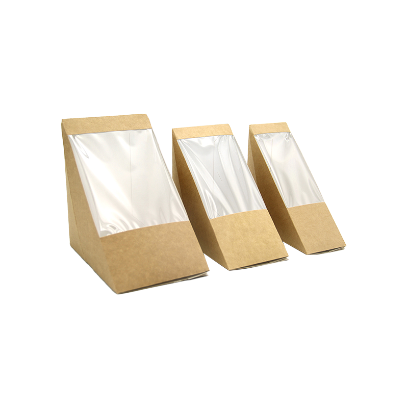 Trekantiga smörgåslådor med fönster Kraftpappers smörgås med killåda Matförpackning Takeaway-lådor för bageridessert